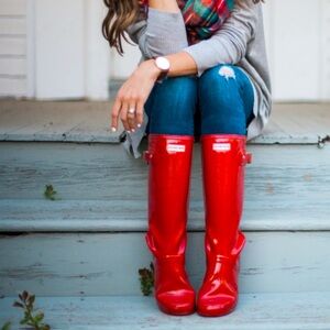 Classic❤️Hunter boots Glossy red boots rain boots winter mudding fall boots